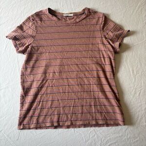 Marine Layer Striped Pink Cotton Tee with Navy Accents